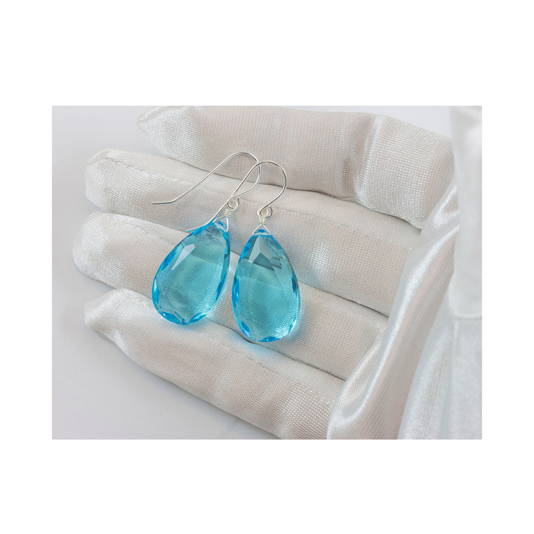 Simulated Aquamarine Earrings Aqua Large Blue 1.5" – Sterling Silver or 14k Gold