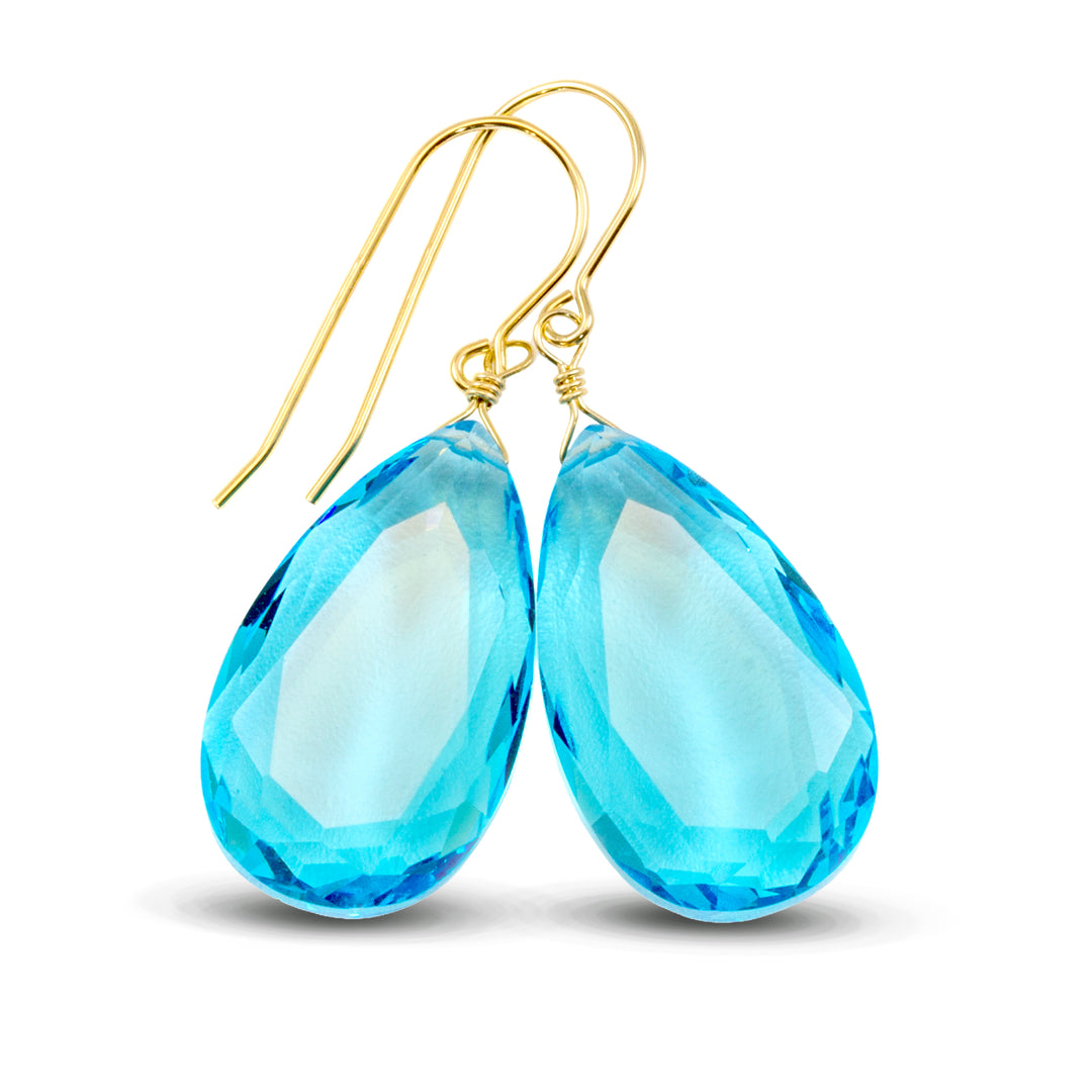 Simulated Aquamarine Earrings Aqua Large Blue 1.5" – Sterling Silver or 14k Gold