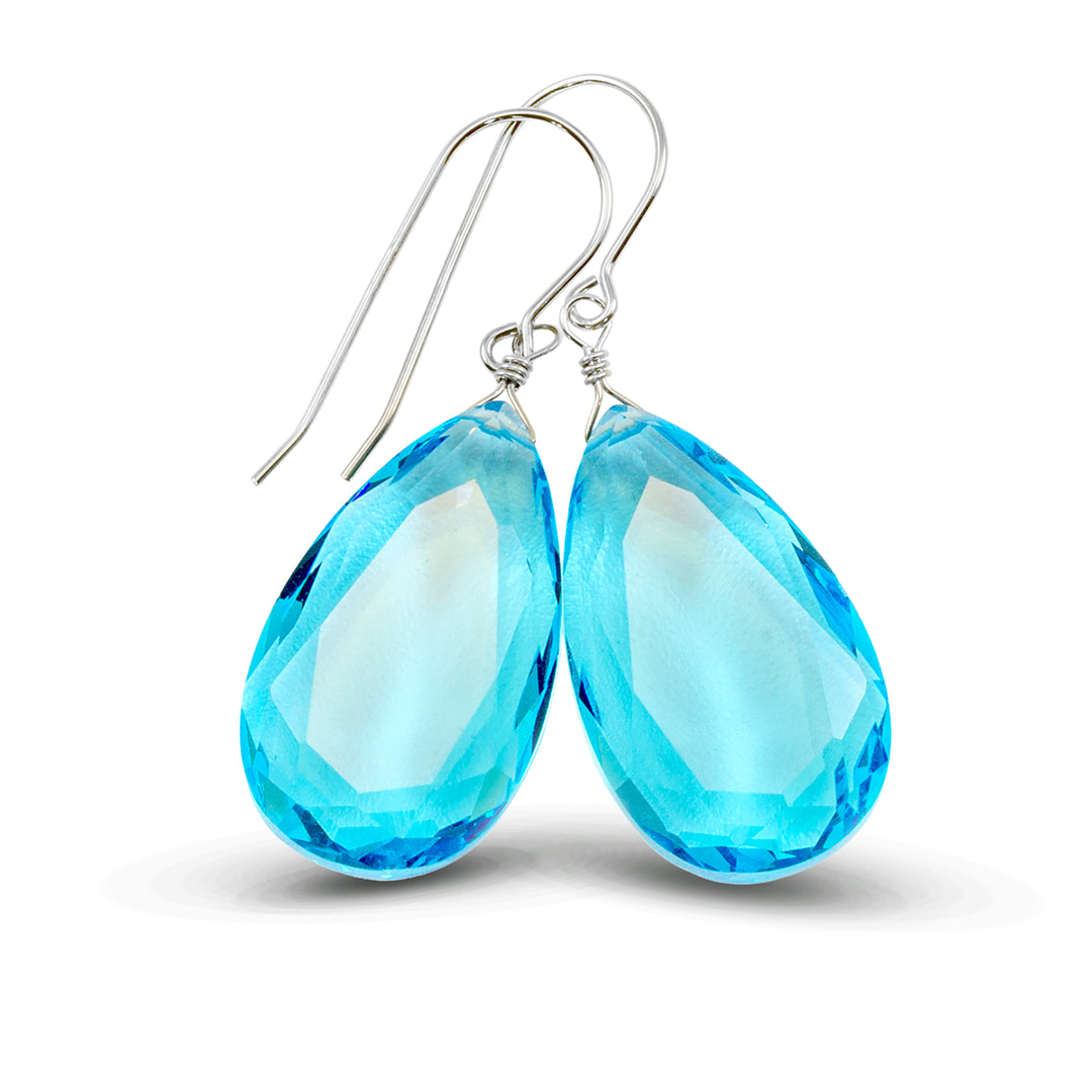 Simulated Aquamarine Earrings Aqua Large Blue 1.5" – Sterling Silver or 14k Gold