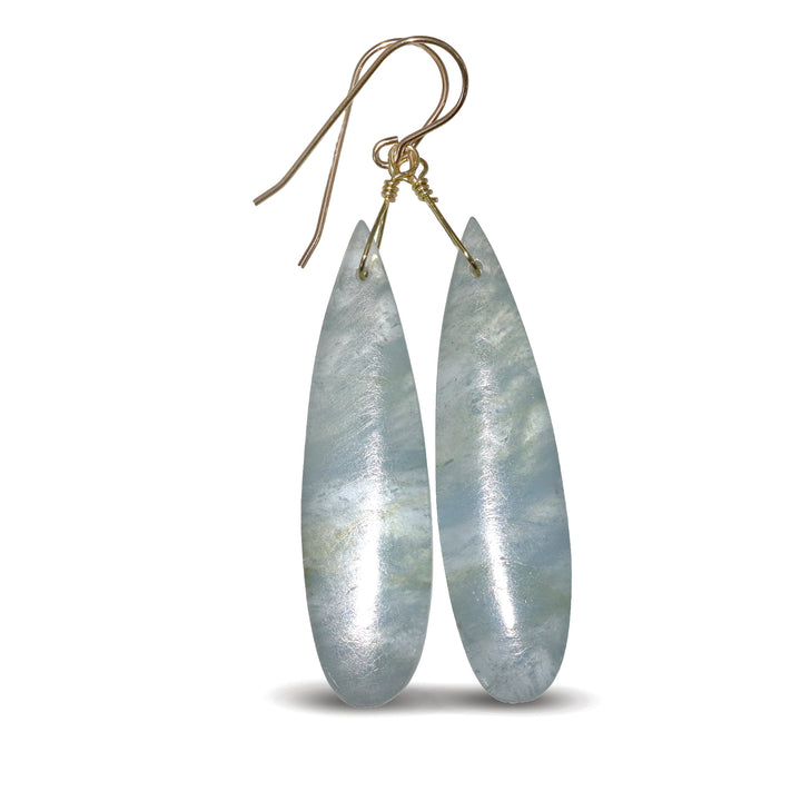 Aquamarine Earrings Blue Faceted Long 2.5" – Sterling Silver or 14k Gold