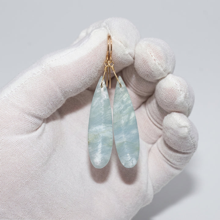 Aquamarine Earrings Blue Faceted Long 2.5" – Sterling Silver or 14k Gold