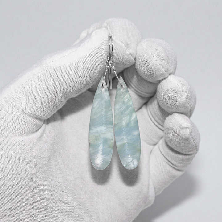 Aquamarine Earrings Blue Faceted Long 2.5" – Sterling Silver or 14k Gold