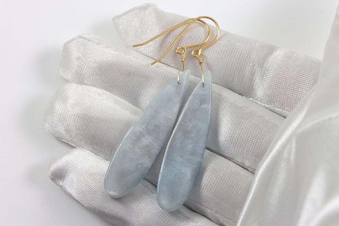 Aquamarine Earrings Blue Faceted Long 2.5" – Sterling Silver or 14k Gold