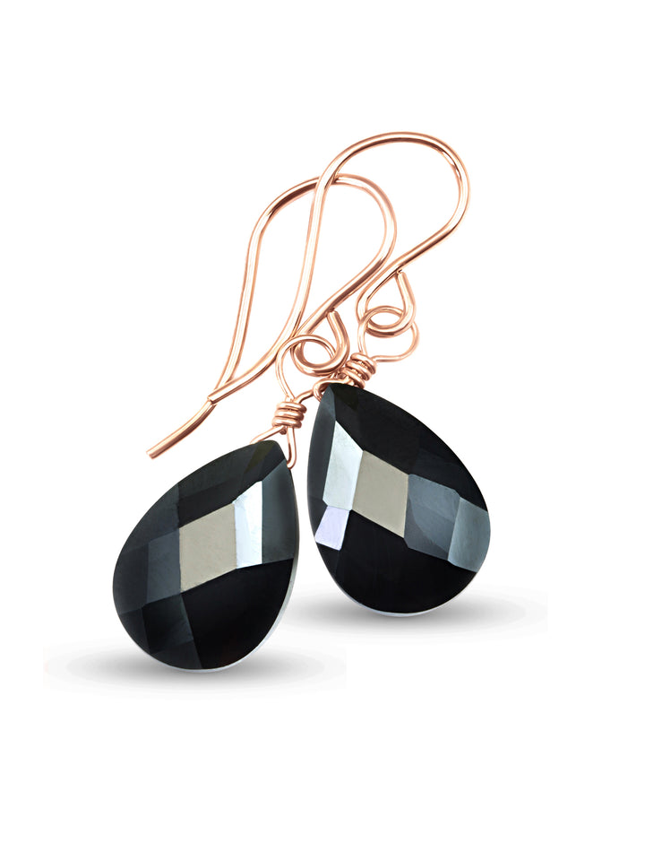 Black Sim Diamond Cubic Zirconia Earrings Pear Faceted Teardrop Briolette AAA CZ Sterling Silver or 14k Solid Gold or Filled Dangle Drops