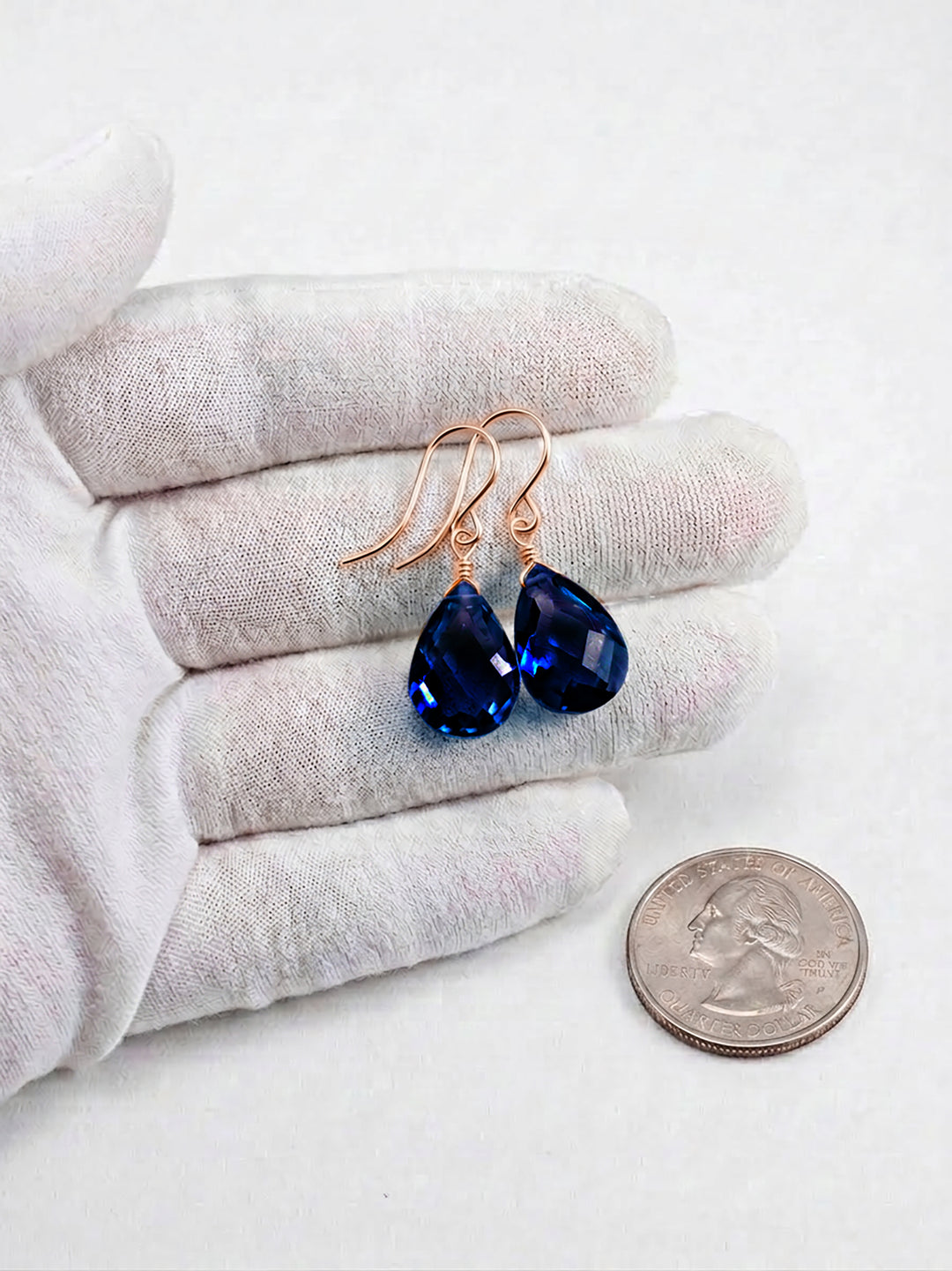 Dark Sapphire Blue Cubic Zirconia Earrings Pear Shaped Faceted Teardrop Briolette AAA CZ Sterling Silver or 14k Solid Gold or Filled Dangles