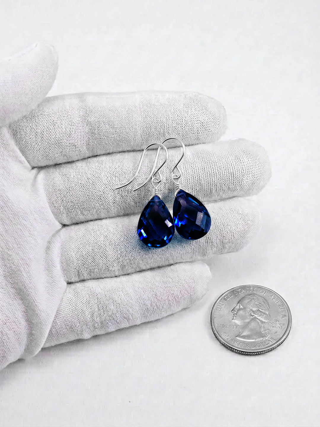 Dark Sapphire Blue Cubic Zirconia Earrings Pear Shaped Faceted Teardrop Briolette AAA CZ Sterling Silver or 14k Solid Gold or Filled Dangles