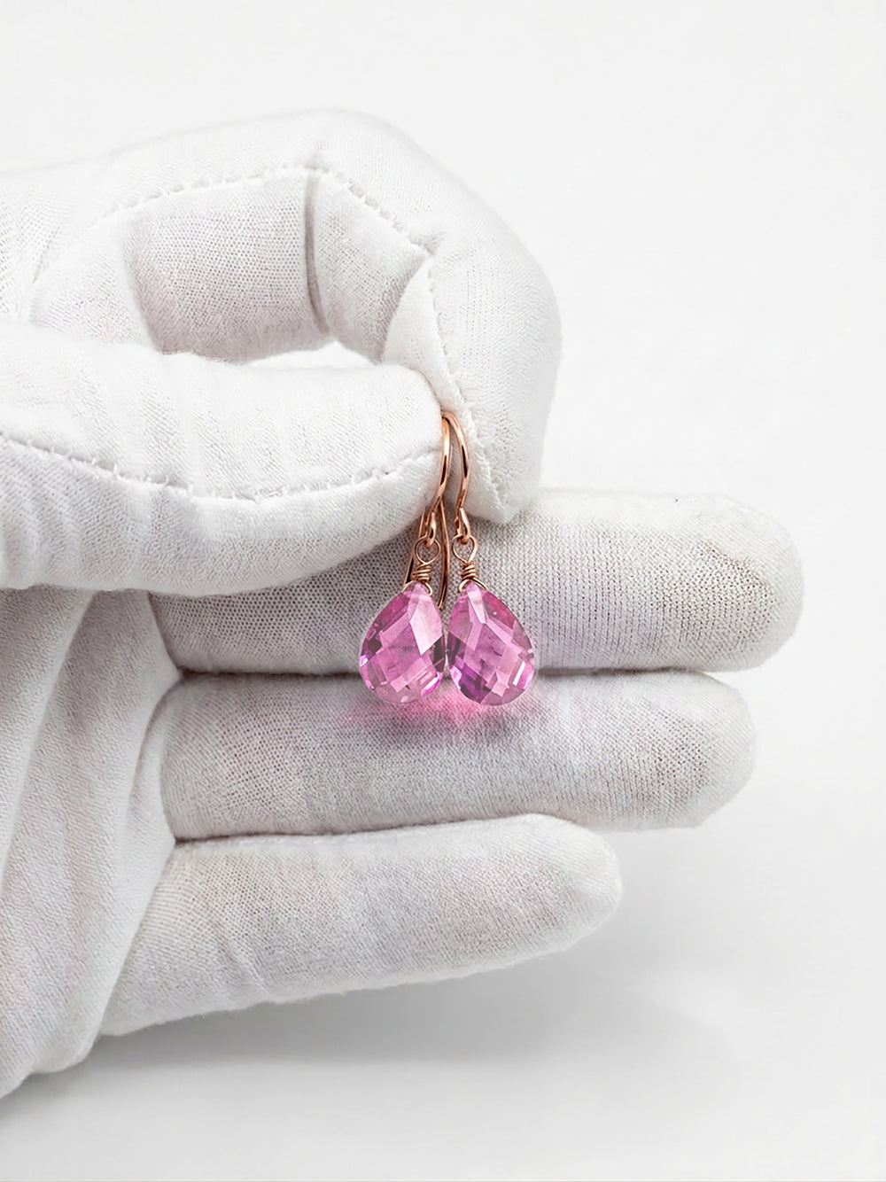 Cubic Zirconia Earrings Pink Faceted Simulated Sapphire