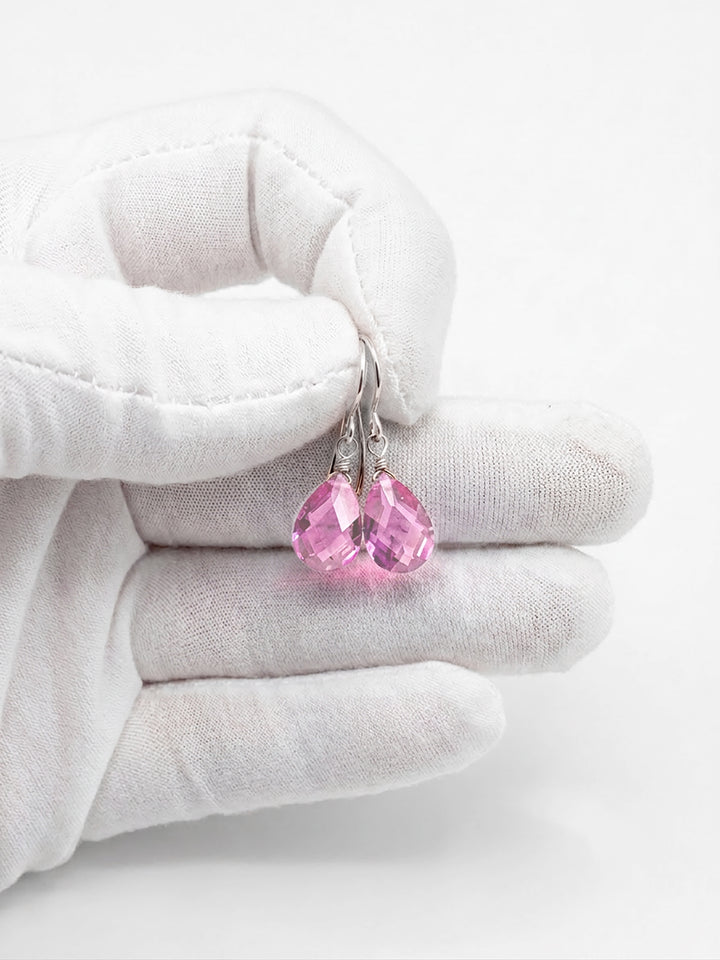 Cubic Zirconia Earrings Sterling Silver or 14k Gold Pink Faceted