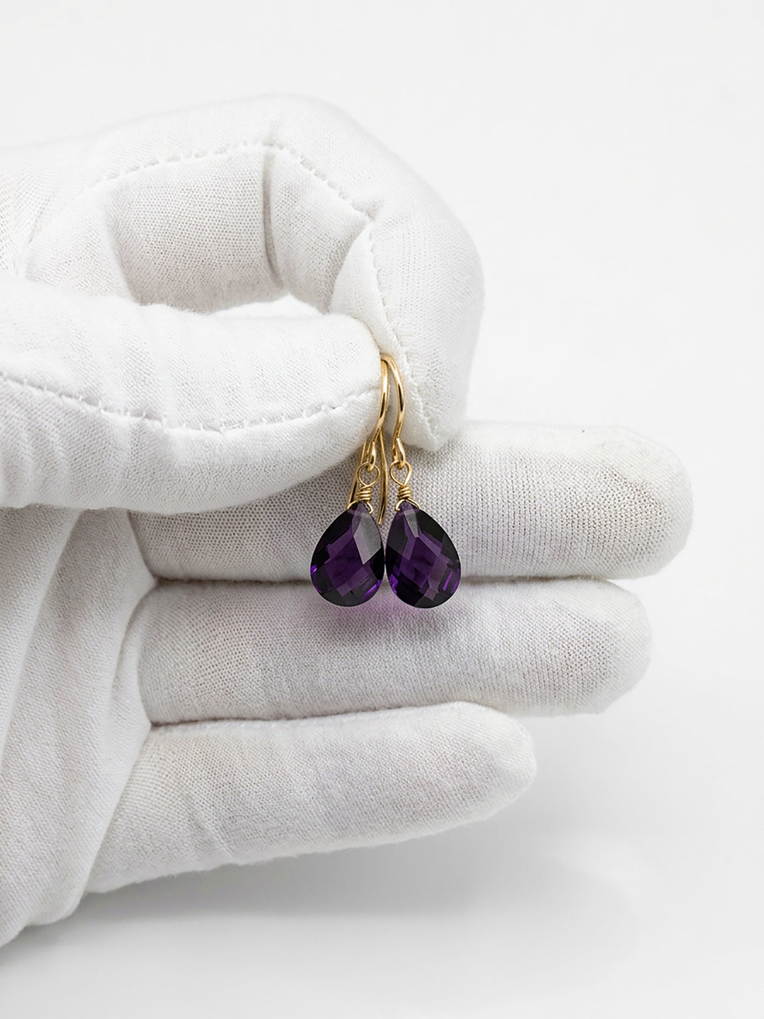 Purple Cubic Zirconia Earrings Sim Amethyst Faceted Teardrop AAA CZ Sterling Silver or 14k Solid Gold or Filled Pear Simple Dainty Drops