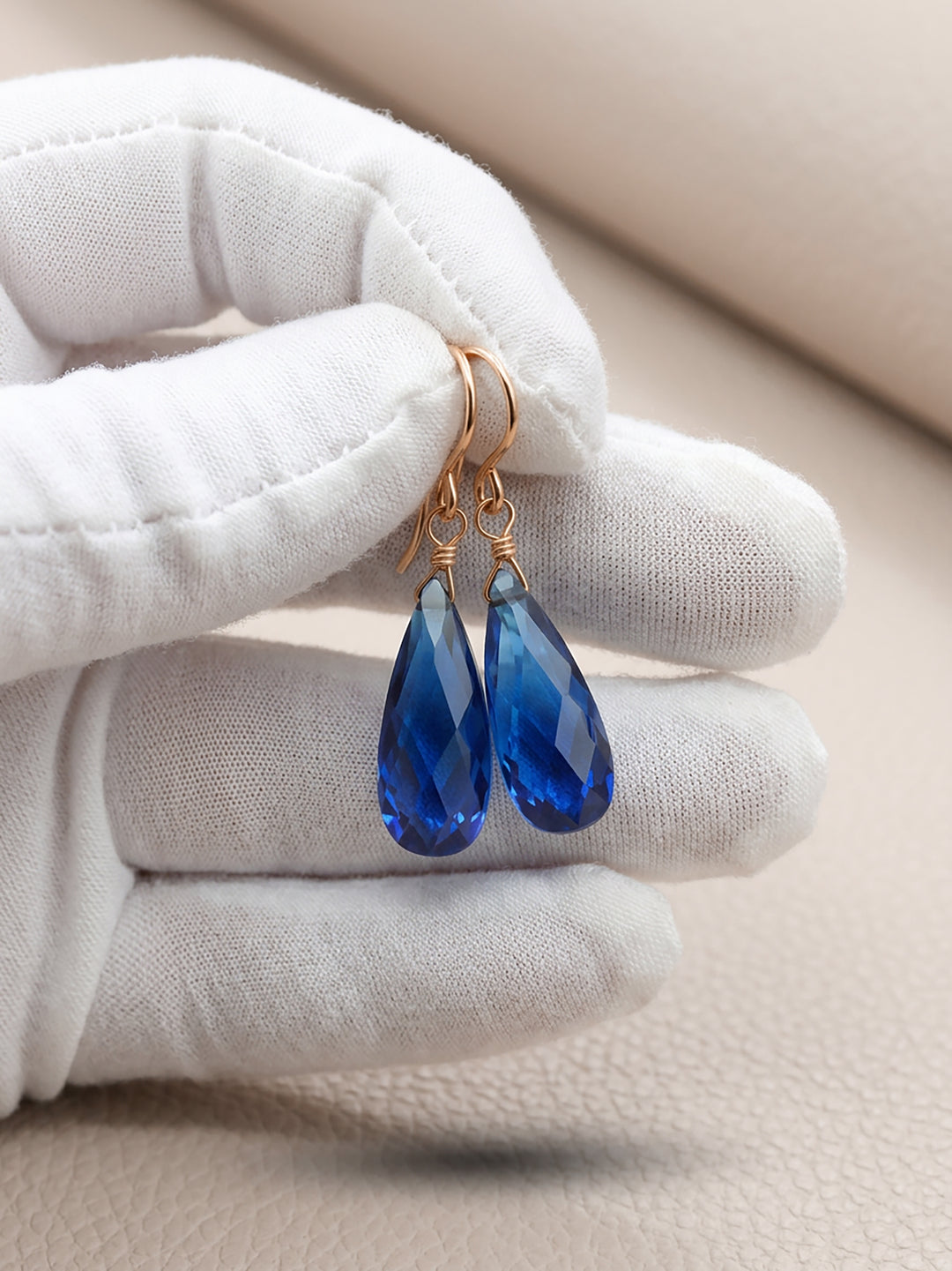 Sapphire Blue Cubic Zirconia Earrings Faceted Long Teardrop AAA CZ  Dangle 14k solid gold or filled or Sterling Silver Deep Royal Blue Drops