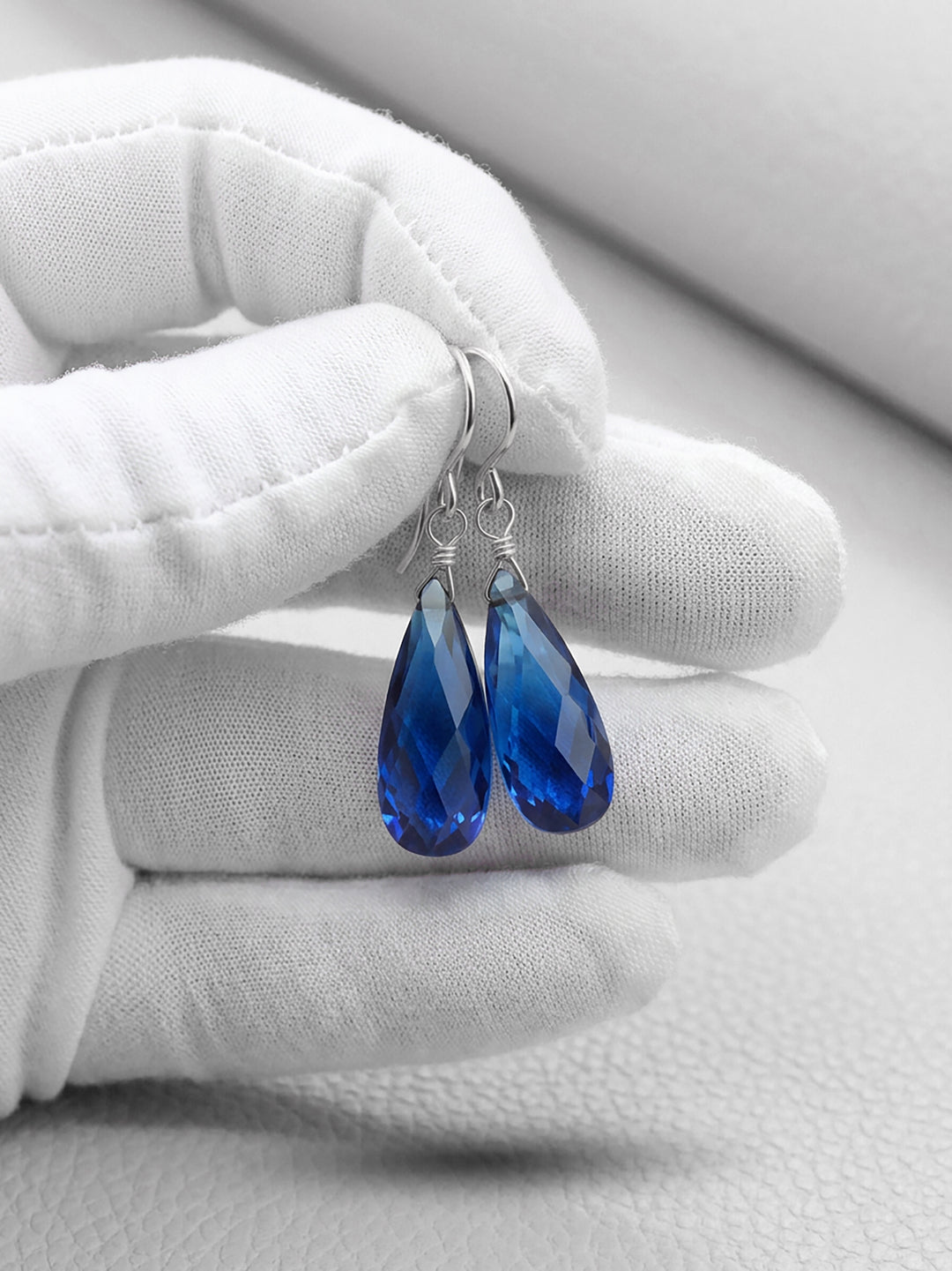 Sapphire Blue Cubic Zirconia Earrings Faceted Long Teardrop AAA CZ  Dangle 14k solid gold or filled or Sterling Silver Deep Royal Blue Drops