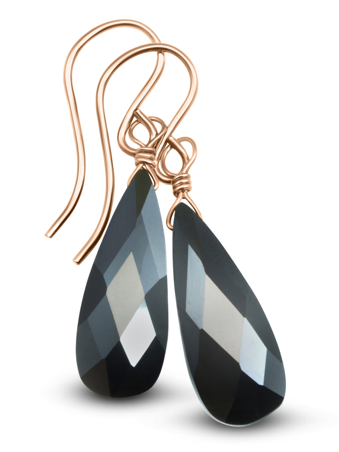 Cubic Zirconia Earrings Sterling Silver or 14k Gold Black Faceted 1.1 Inches