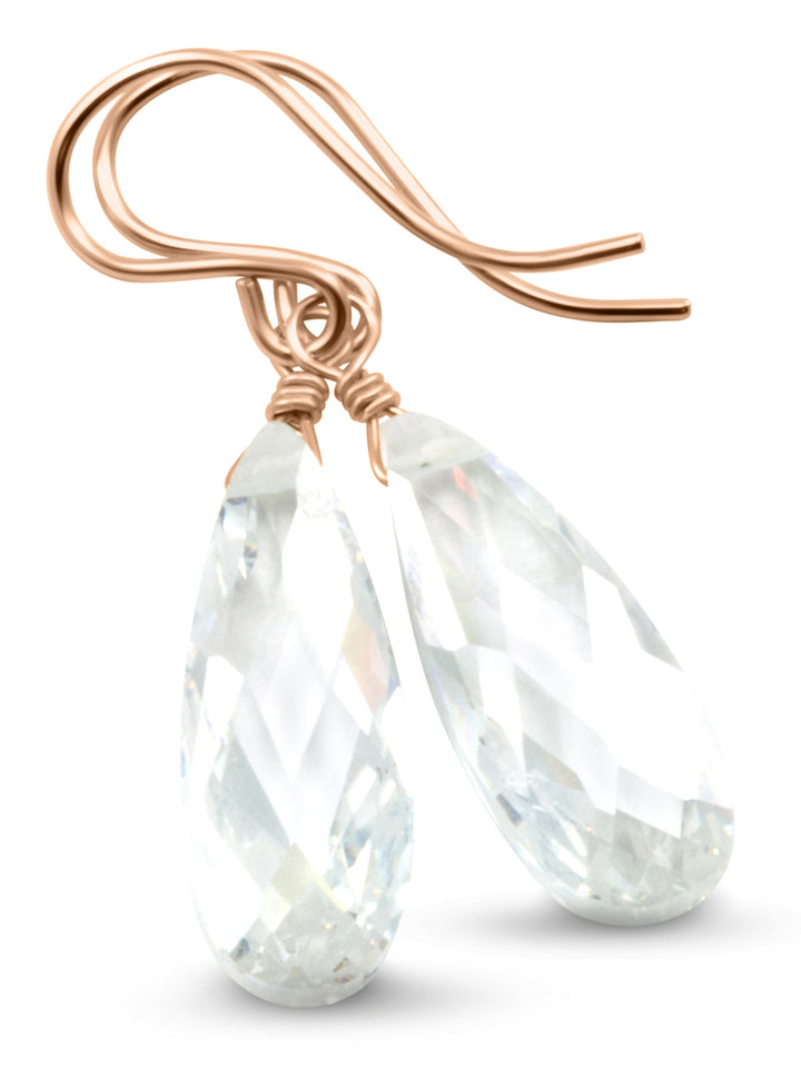 Cubic Zirconia Earrings Sterling Silver or 14k Gold Clear Faceted 1.3 Inches