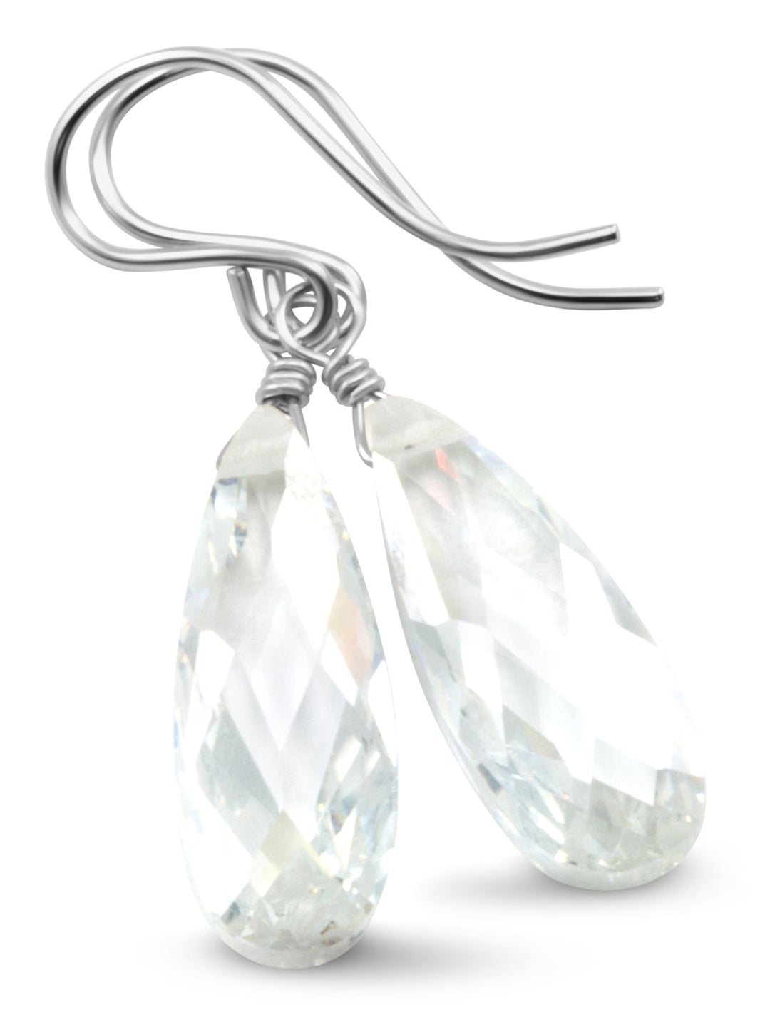 Cubic Zirconia Earrings Sterling Silver or 14k Gold Clear Faceted 1.3 Inches