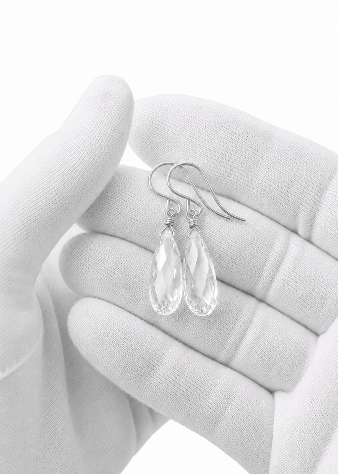 Cubic Zirconia Earrings Sterling Silver or 14k Gold Clear Faceted 1.3 Inches