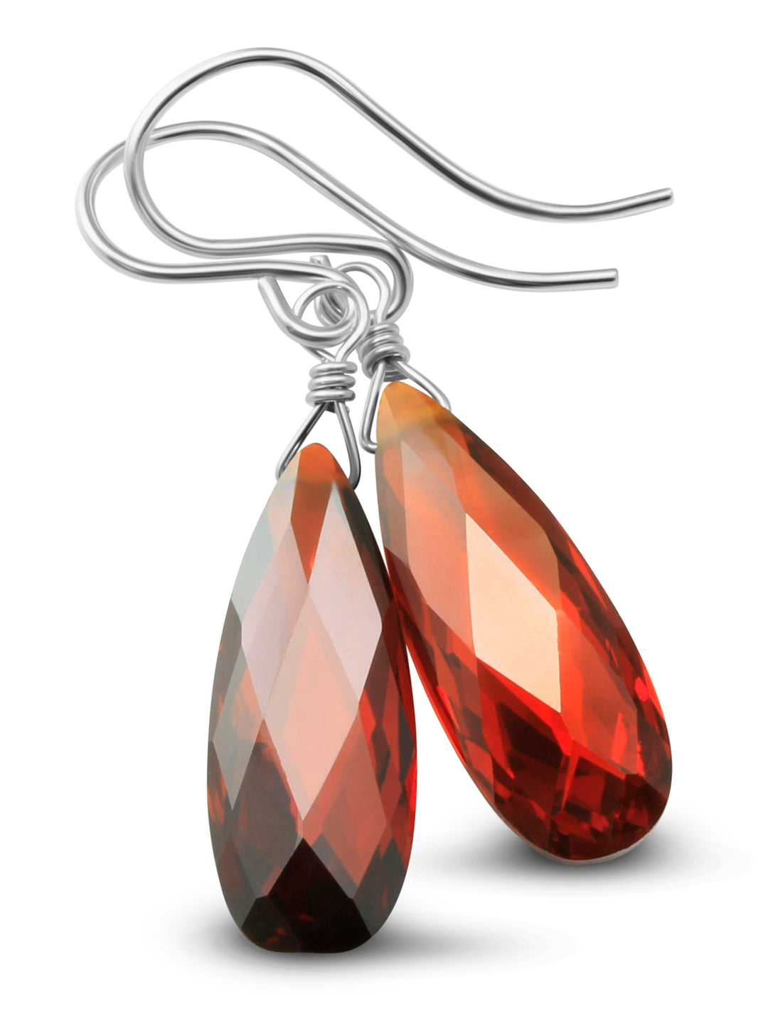 Cubic Zirconia Earrings Sterling Silver or 14k Gold Red Faceted 1.3 Inches