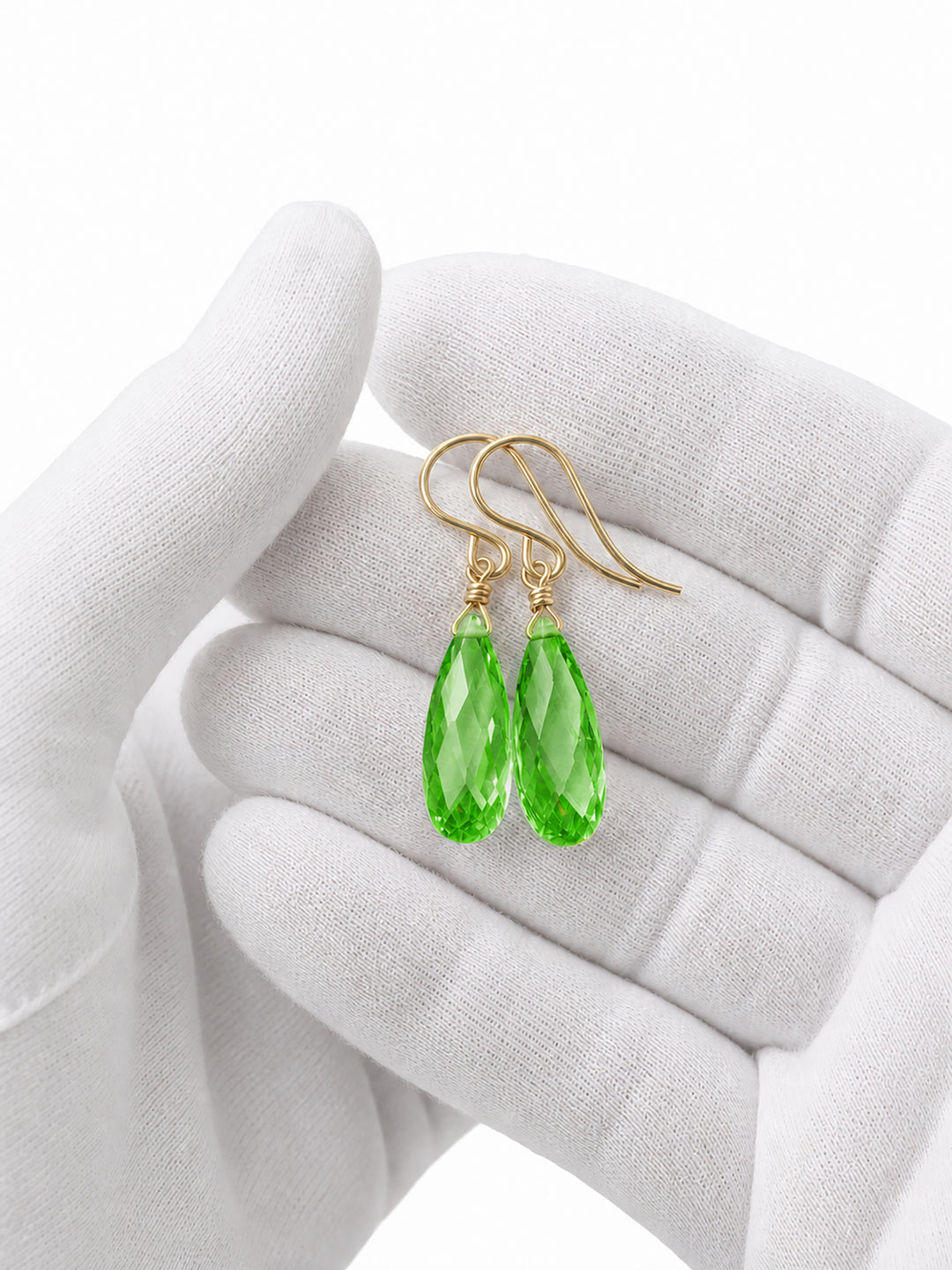 Peridot Green Cubic Zirconia Earrings Long Teardrop AAA CZ  Sterling Silver or 14k Solid Gold or Filled Faceted Cut Drops Simple Lightweight