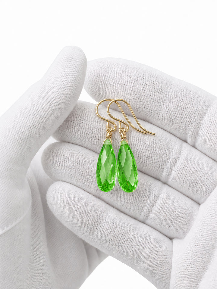 Peridot Green Cubic Zirconia Earrings Long Teardrop AAA CZ  Sterling Silver or 14k Solid Gold or Filled Faceted Cut Drops Simple Lightweight
