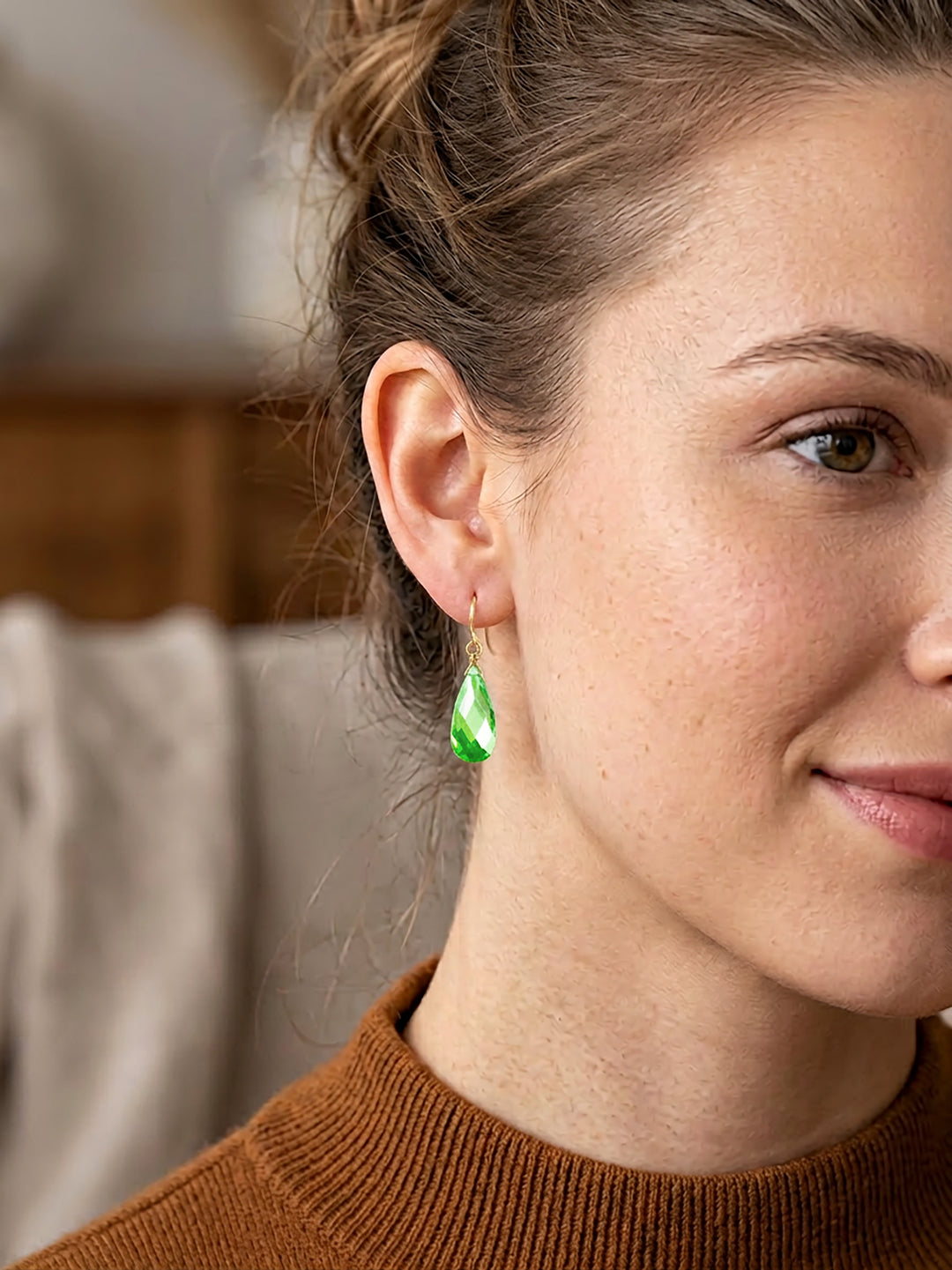 Peridot Green Cubic Zirconia Earrings Long Teardrop AAA CZ  Sterling Silver or 14k Solid Gold or Filled Faceted Cut Drops Simple Lightweight