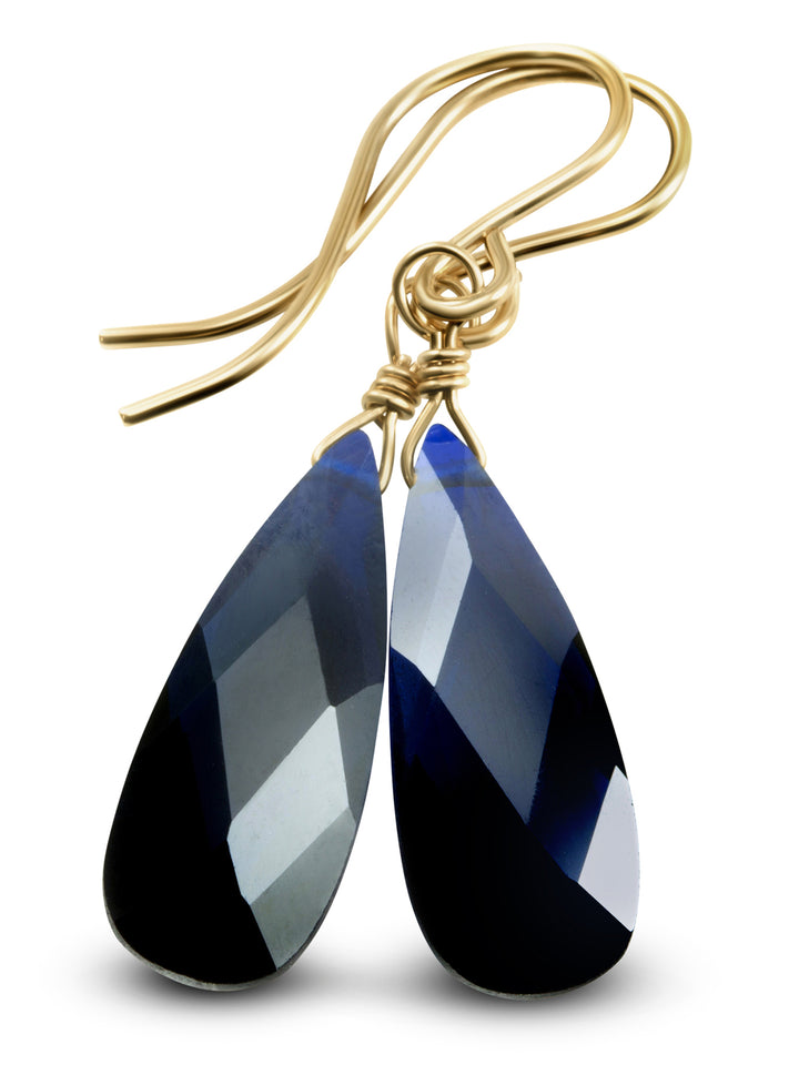 Cubic Zirconia Earrings Sterling Silver or 14k Gold Blue Faceted 1.3 Inches
