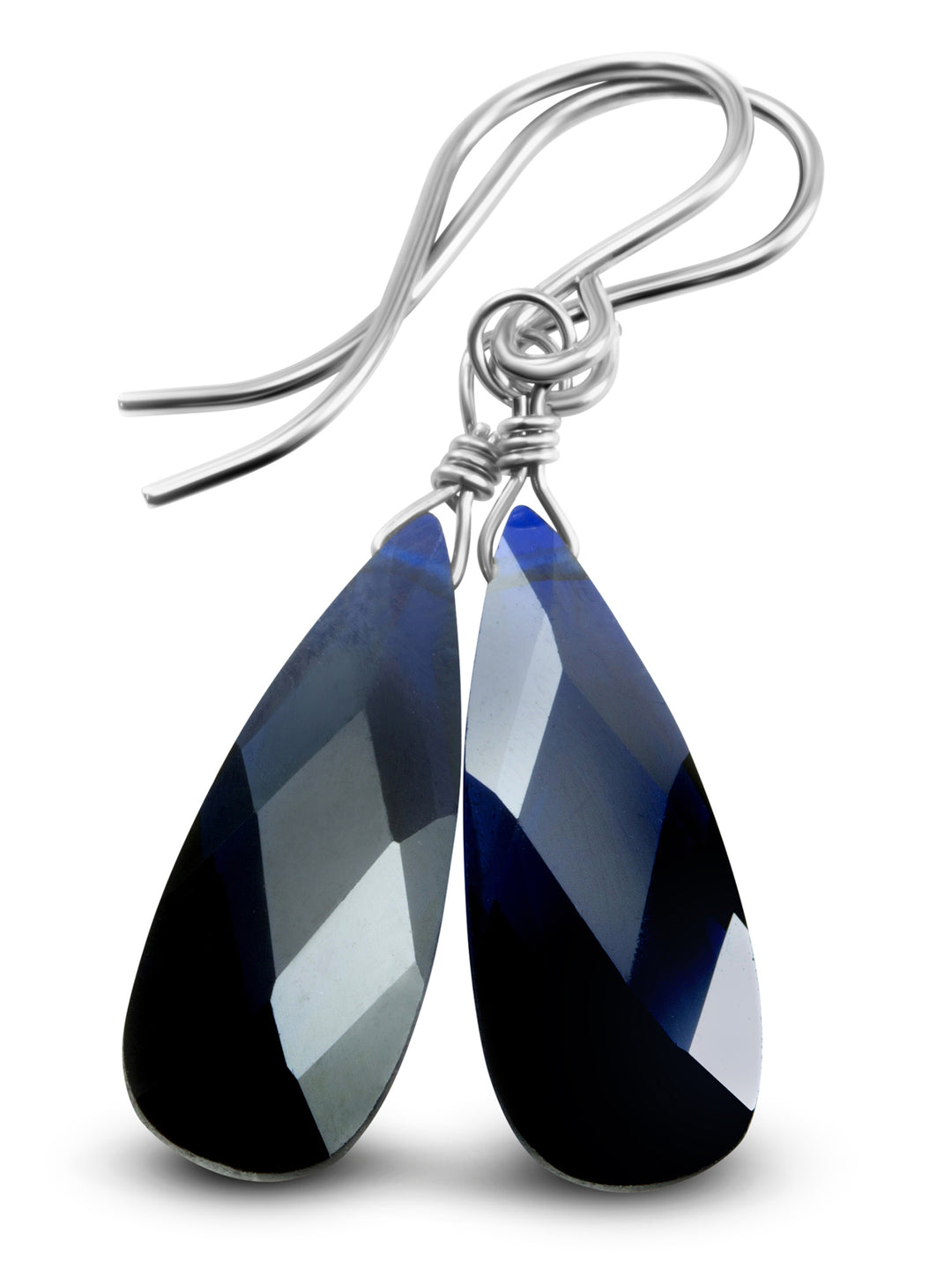 Cubic Zirconia Earrings Sterling Silver or 14k Gold Blue Faceted 1.3 Inches