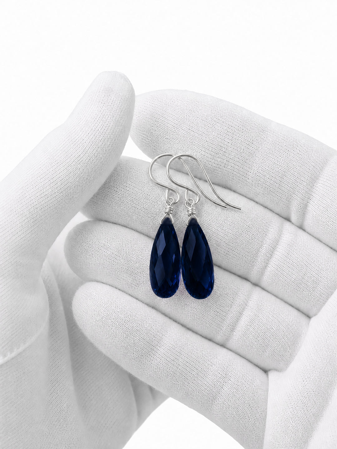 Cubic Zirconia Earrings Sterling Silver or 14k Gold Blue Faceted 1.3 Inches