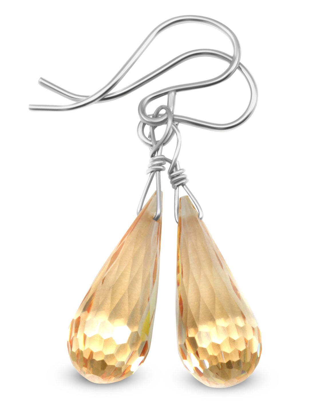 Cubic Zirconia Earrings Sterling Silver or 14k Gold Champagne Faceted 1.3 Inches