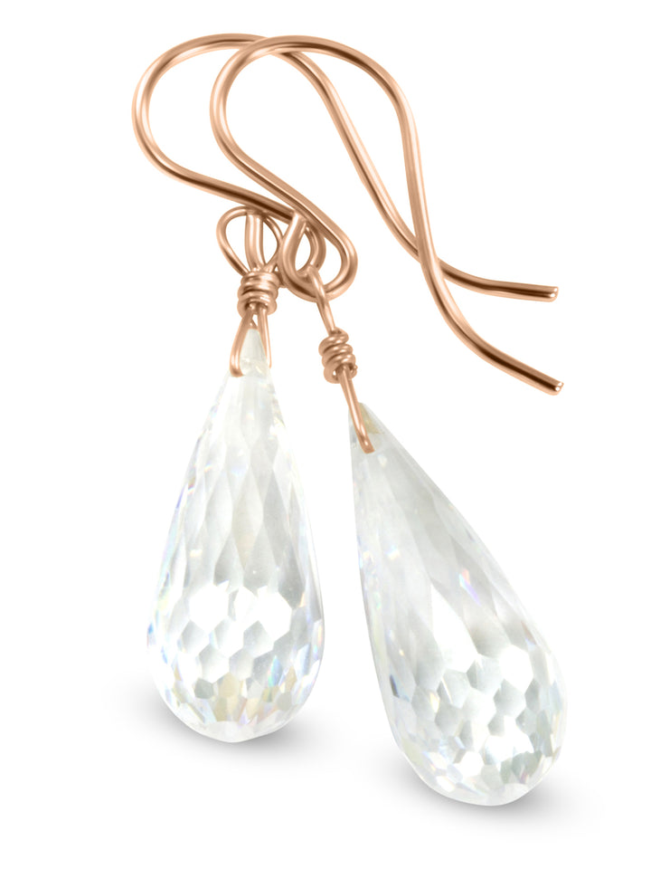 Cubic Zirconia Earrings Sterling Silver or 14k Gold Clear Faceted 1.3 Inches