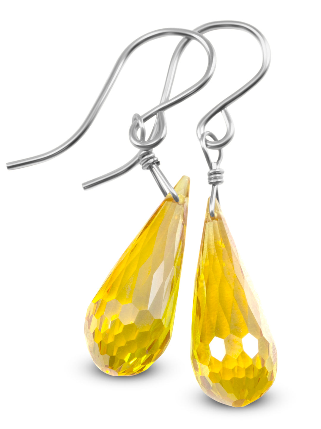 Canary Yellow Sim Diamond Cubic Zirconia Earrings Faceted Long Teardrop CZ 14k Solid Yellow Gold or Filled or Sterling Silver Briolette Drop