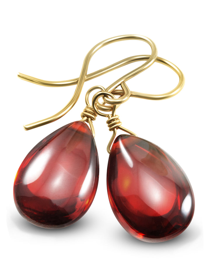 Garnet Red Cubic Zirconia Earrings Teardrop AAA CZ Smooth Sterling Silver or 14k Solid Gold or Filled Pear Simple Dainty Daily Wear Rich Red