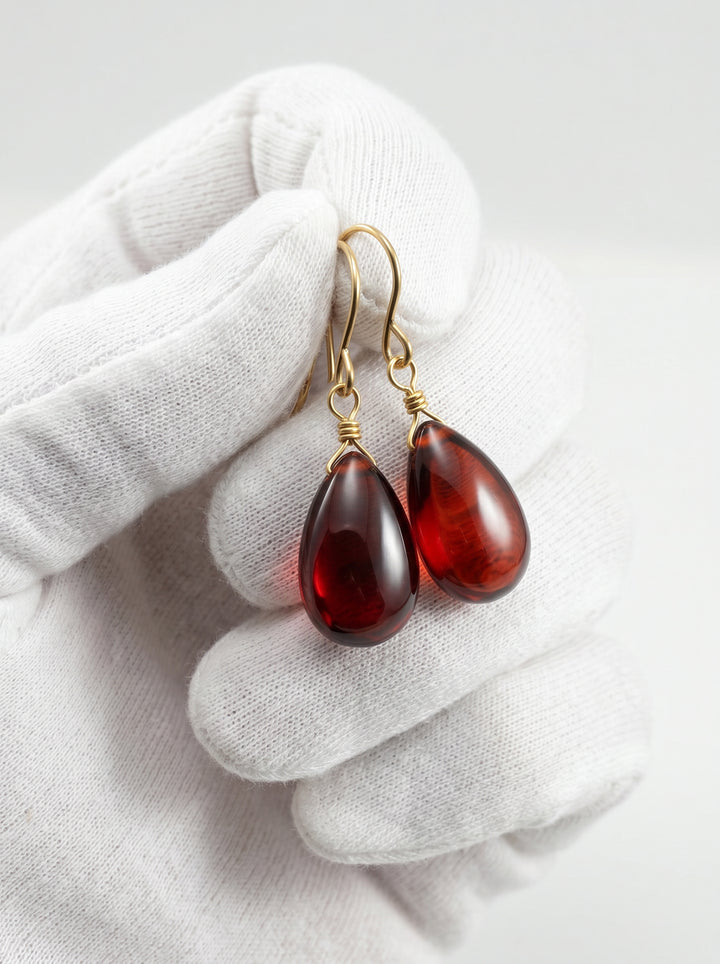 Garnet Red Cubic Zirconia Earrings Teardrop AAA CZ Smooth Sterling Silver or 14k Solid Gold or Filled Pear Simple Dainty Daily Wear Rich Red