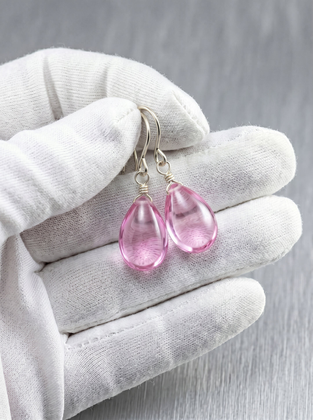 Cubic Zirconia Earrings Sterling Silver or 14k Gold Pink Dangle 1.1 Inches