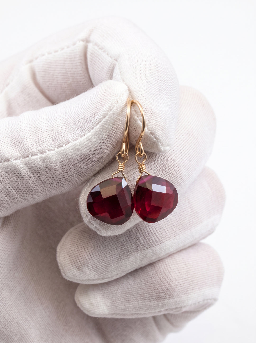 Cubic Zirconia Earrings Sterling Silver or 14k Gold Red Faceted 1 Inches