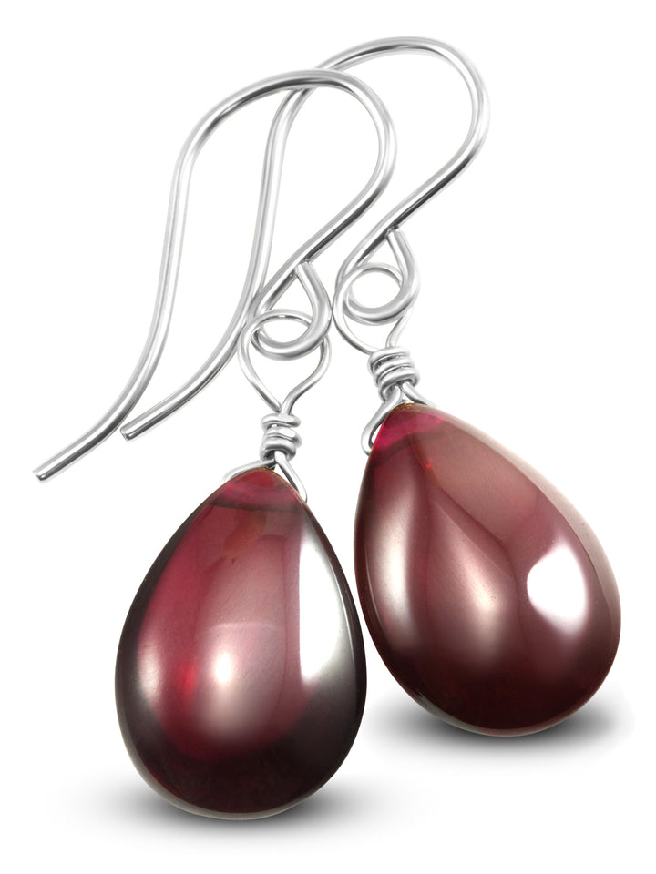 Red Ruby Cubic Zirconia Earrings Smooth Teardrop AAA CZ  Sterling Silver or 14k Solid Gold or Filled Deep Red Basic Simple Pear Dainty Drops