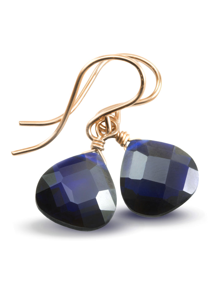 Dark Sapphire Blue Cubic Zirconia Earrings Heart Briolettes AAA CZ  14k Solid Gold or Filled or Sterling Silver Faceted Dainty Simple Dangle