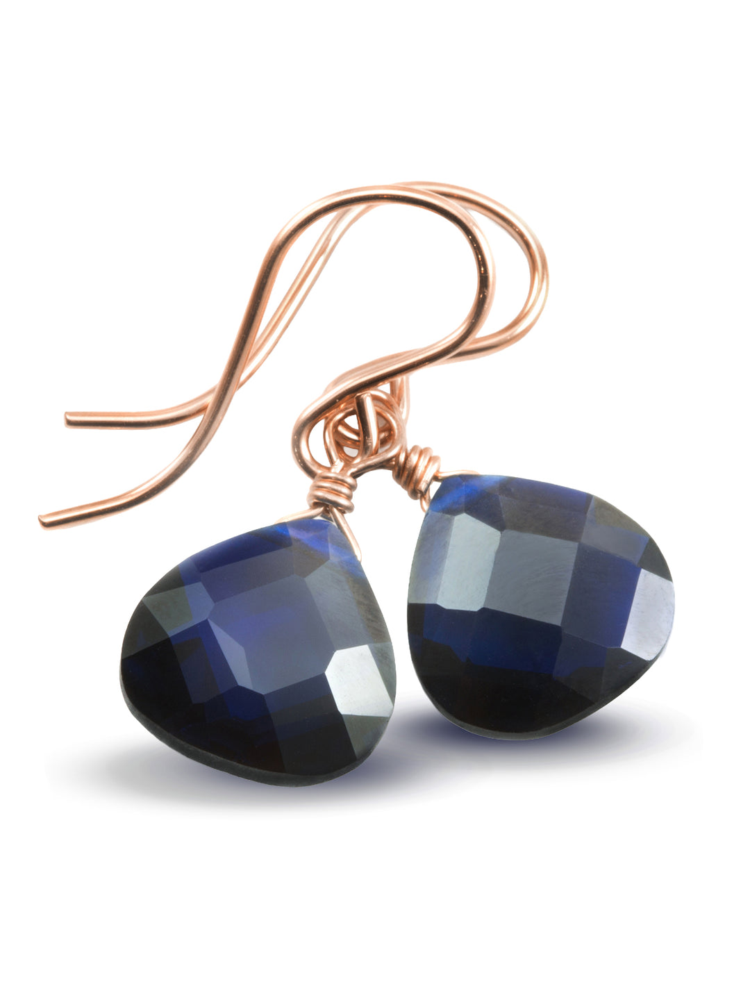 Dark Sapphire Blue Cubic Zirconia Earrings Heart Briolettes AAA CZ  14k Solid Gold or Filled or Sterling Silver Faceted Dainty Simple Dangle