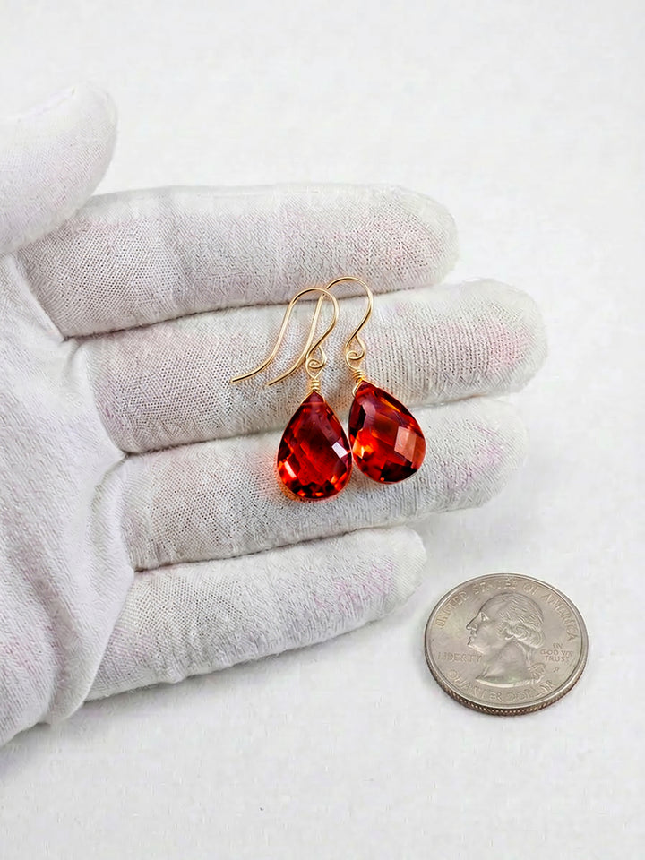 Garnet Red Cubic Zirconia Earrings Teardrop AAA CZ Briolette Sterling Silver or 14k Solid Gold or Filled Pear Faceted Simple Dainty Drops