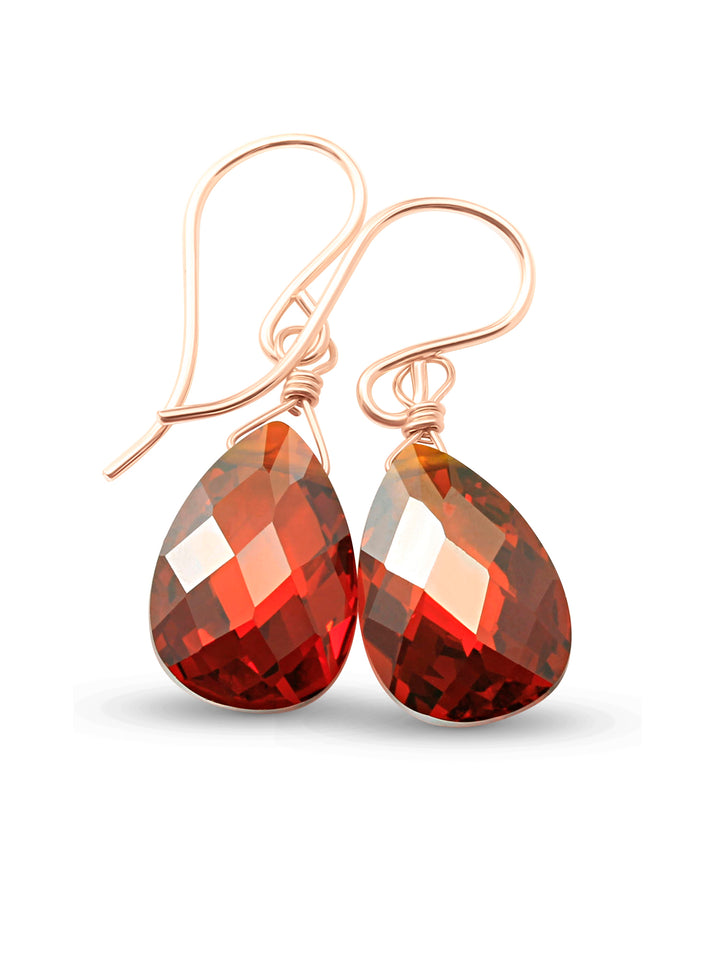 Garnet Red Cubic Zirconia Earrings Teardrop AAA CZ Briolette Sterling Silver or 14k Solid Gold or Filled Pear Faceted Simple Dainty Drops