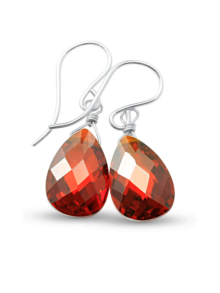 Garnet Red Cubic Zirconia Earrings Teardrop AAA CZ Briolette Sterling Silver or 14k Solid Gold or Filled Pear Faceted Simple Dainty Drops