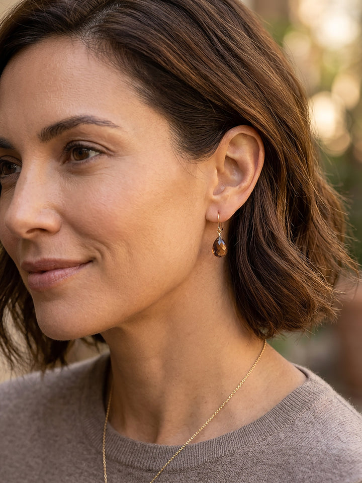 Dark Brown Cubic Zirconia Earrings  Simulated Diamond Teardrop CZ 14k Solid Gold or Filled or Sterling Silver Faceted Dainty Drops