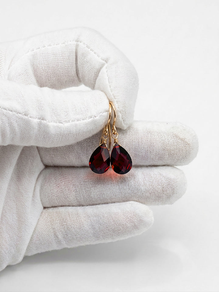 Red Ruby Cubic Zirconia Earrings Faceted Teardrop AAA CZ  Sterling Silver or 14k Solid Gold or Filled Deep Crimson Pear Simple Dainty Drop