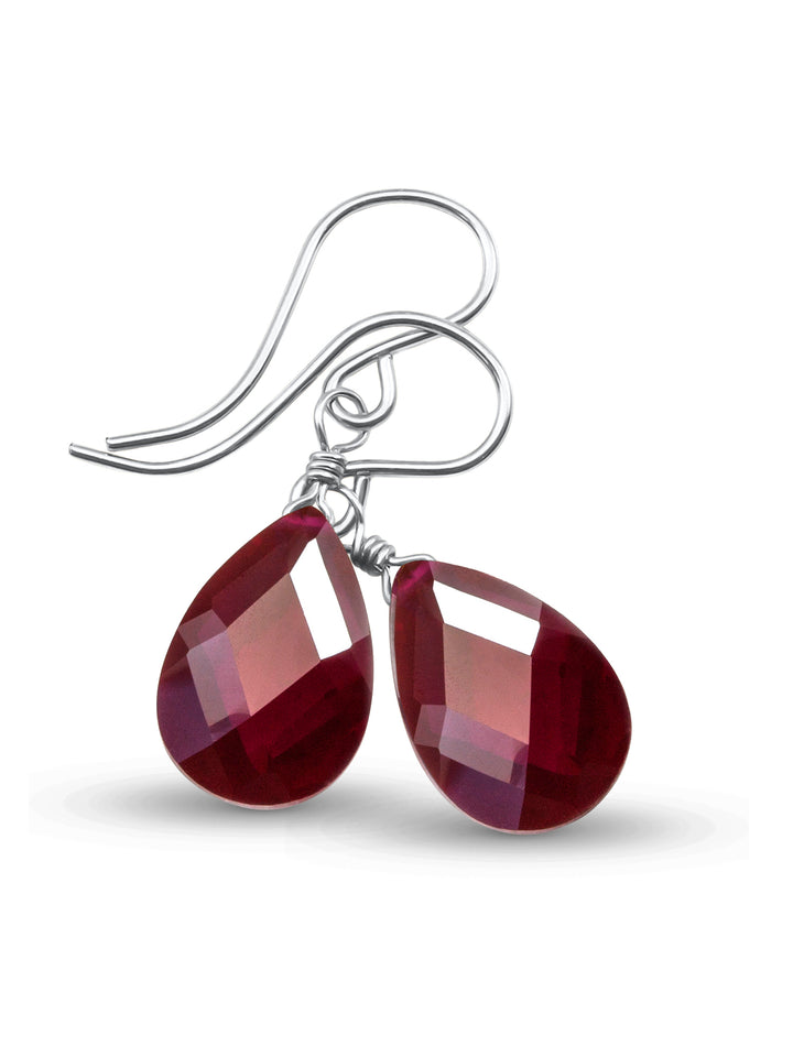 Red Ruby Cubic Zirconia Earrings Faceted Teardrop AAA CZ  Sterling Silver or 14k Solid Gold or Filled Deep Crimson Pear Simple Dainty Drop