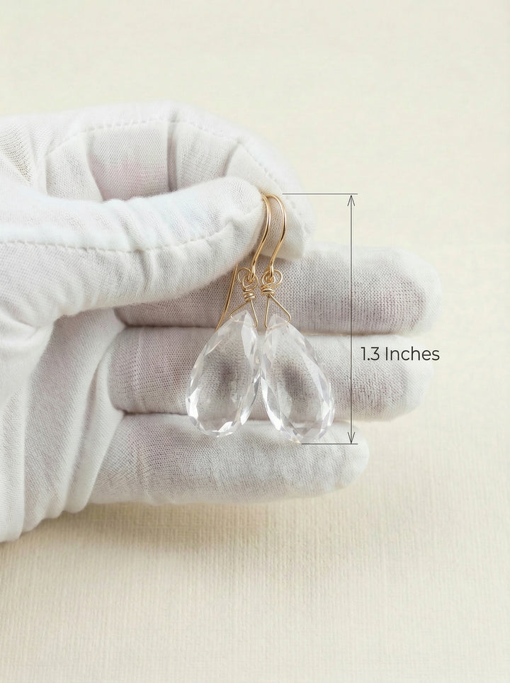 Cubic Zirconia Earrings Sterling Silver or 14k Gold Clear Faceted 1.4 Inches