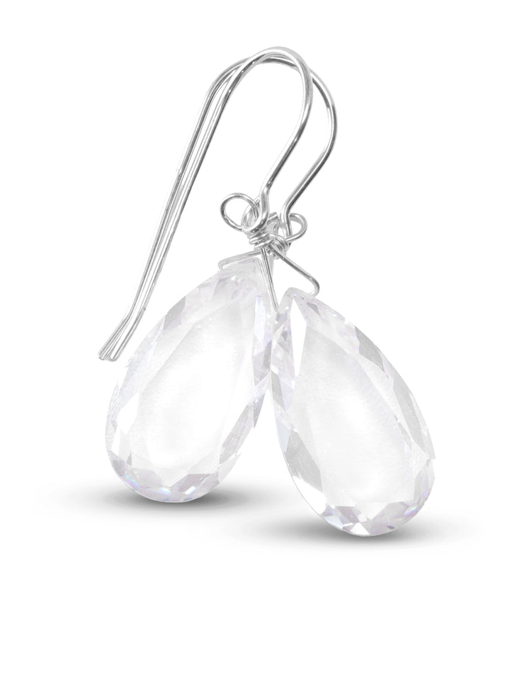 Cubic Zirconia Earrings Sterling Silver or 14k Gold Clear Faceted 1.4 Inches