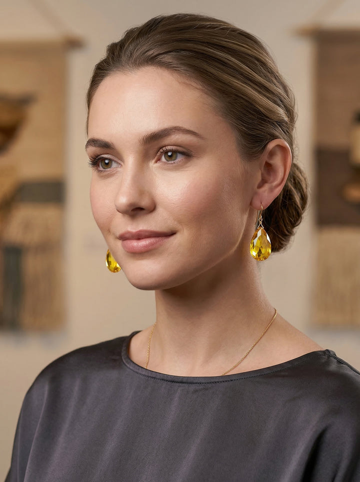 Cubic Zirconia Earrings 14k Solid Gold or Sterling Silver Yellow Extra Large Teardrop CZ 1.6 Inch