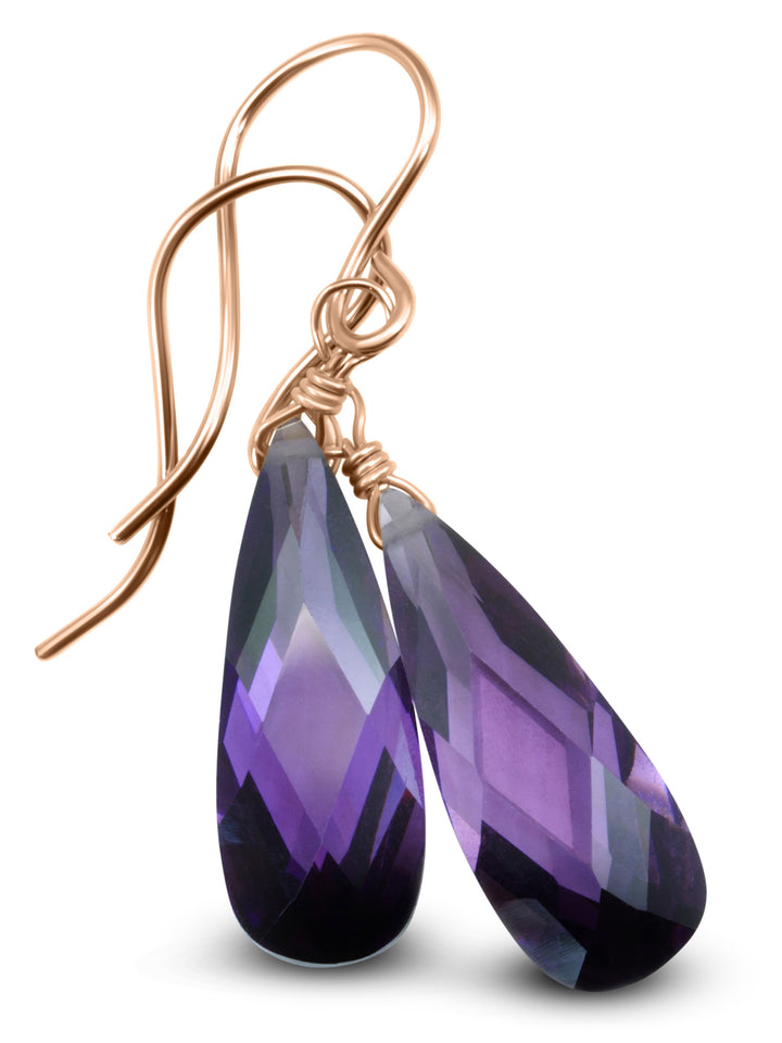 Cubic Zirconia Earrings Sterling Silver or 14k Gold Purple Faceted