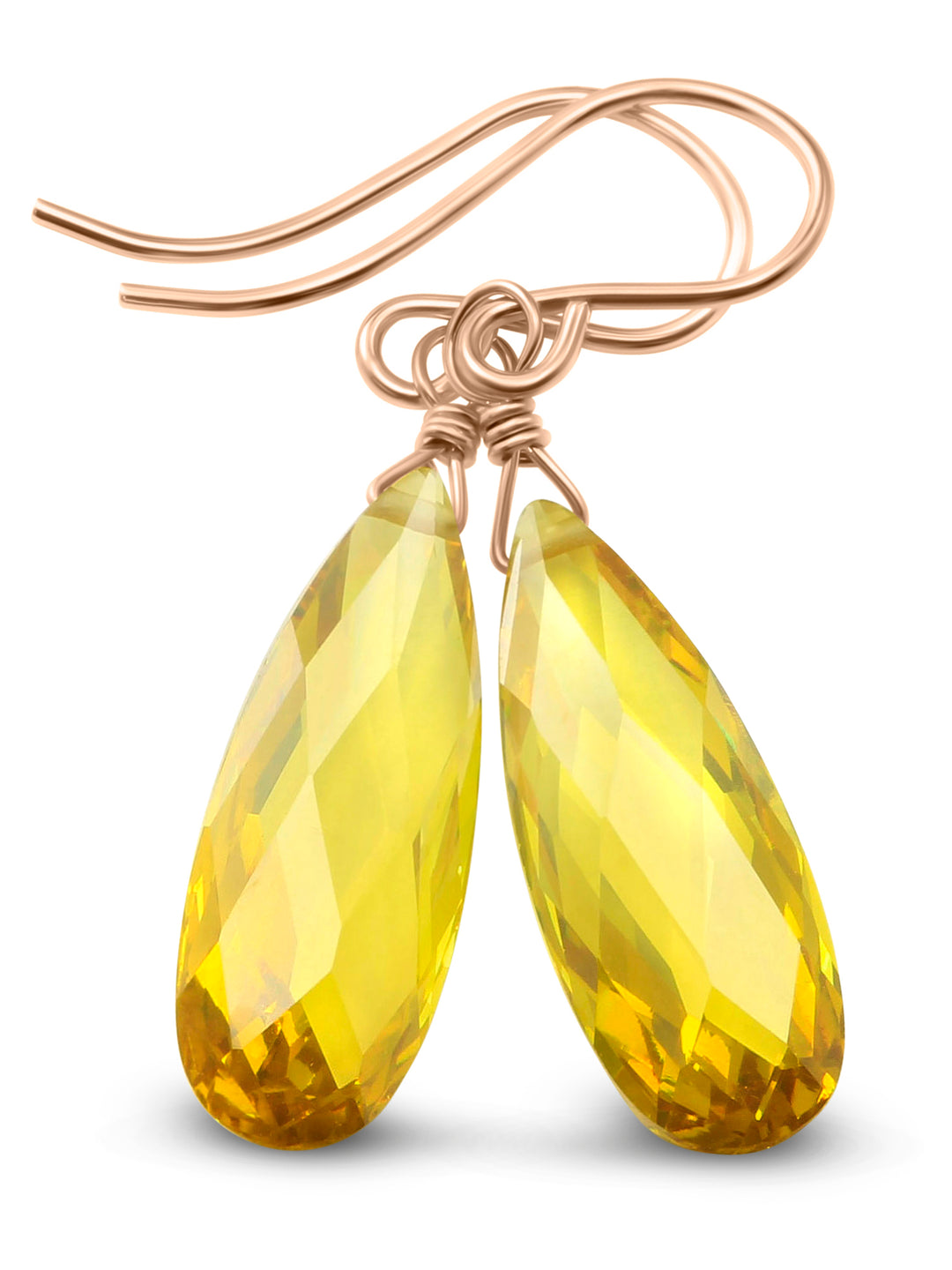 Cubic Zirconia Earrings Sterling Silver or 14k Gold Yellow Faceted 1.4 Inches