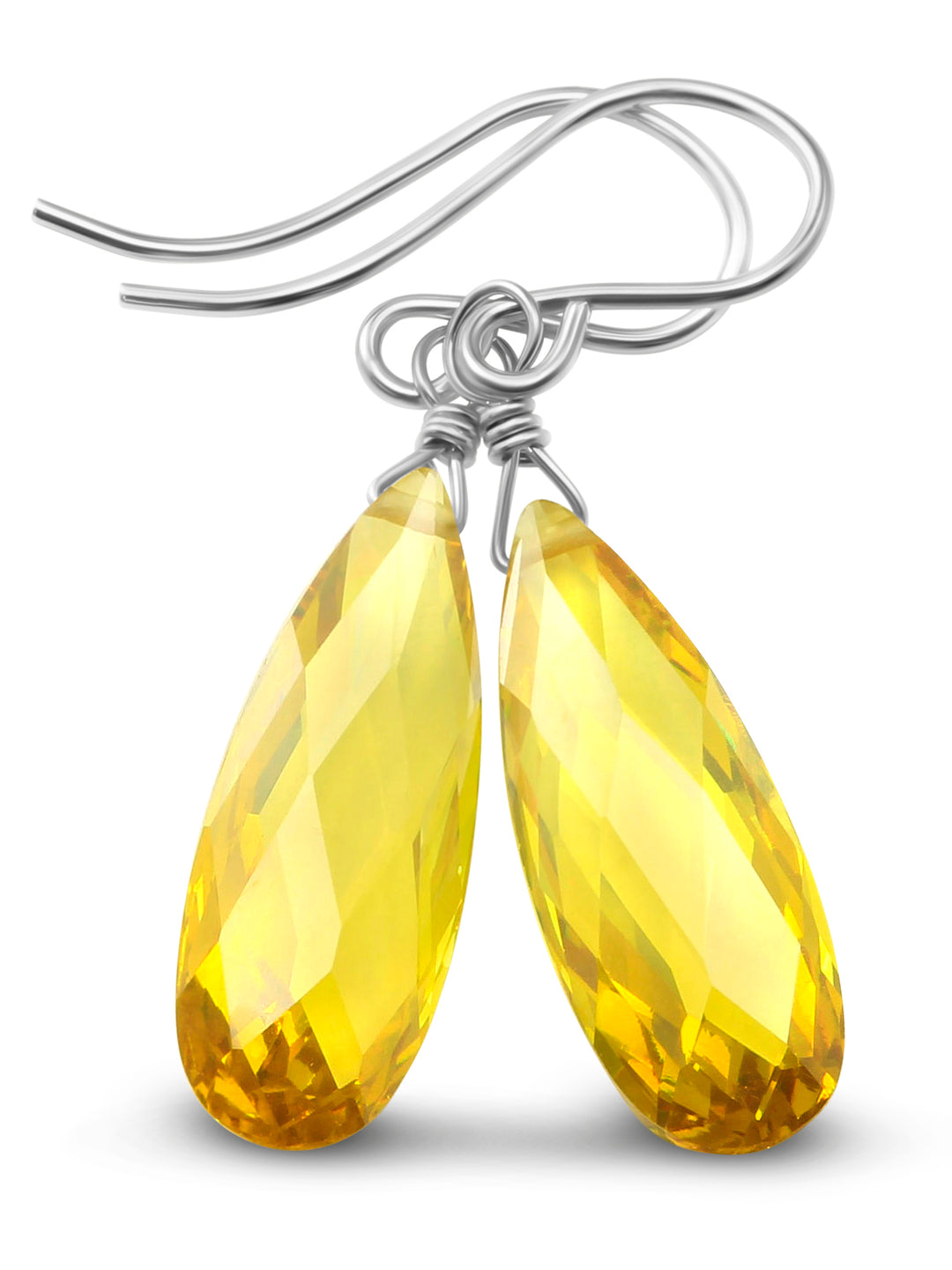 Cubic Zirconia Earrings Sterling Silver or 14k Gold Yellow Faceted 1.4 Inches