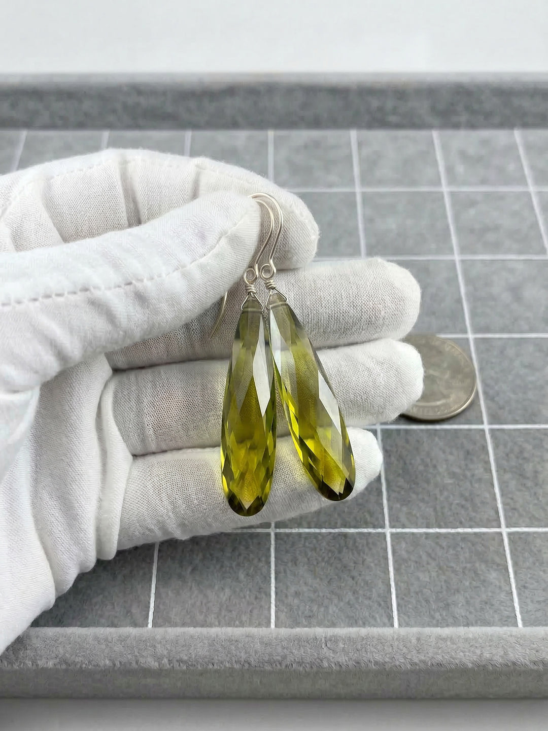 Peridot Green Cubic Zirconia Earrings Long Large Teardrops CZ 14k Solid Gold or Filled or Sterling Silver Faceted Simple 2 Inch Drops