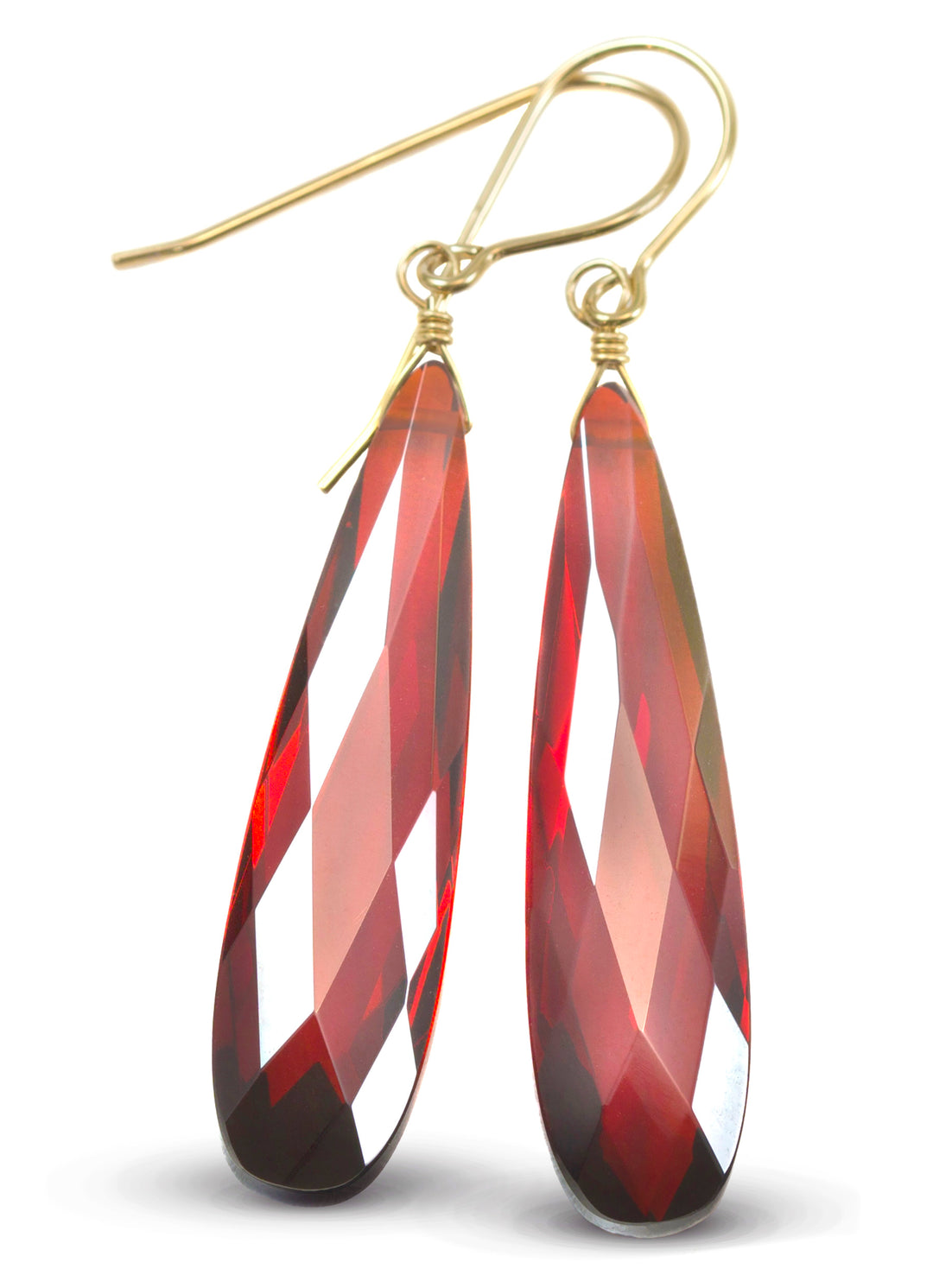 Cubic Zirconia Earrings 14k Solid Gold or Filled or Sterling Silver Simulated Red Garnet Long Large Tear Drop CZ 2 In